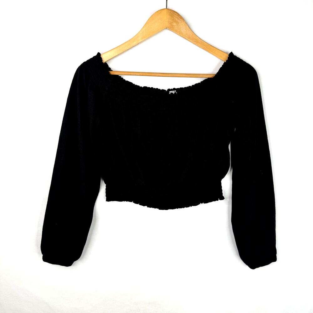 Divided H&M Black Cropped Off The Shoulder Top M